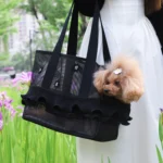 Lightweight Breathable Pet Shoulder Bag Summer Mesh Carrier for Small Pets Fashion Ruffled Mesh Pet Tote Bag - Image 4