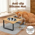 Elevated Cat Bowls with Food Mat 15° Tilted Stand Raised Cat Dishes for Food and Water Feeder 2 Stainless Steel Bowls for Cats - Image 2