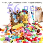56pcs/28pcs/14pcs Cat Toys Mixed Pack. A Combination of Various Plastic Toys and Plush Toys Suitable for Multiple Cats To Play - Image 2