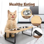 Elevated Cat Bowls with Food Mat 15° Tilted Stand Raised Cat Dishes for Food and Water Feeder 2 Stainless Steel Bowls for Cats - Image 5
