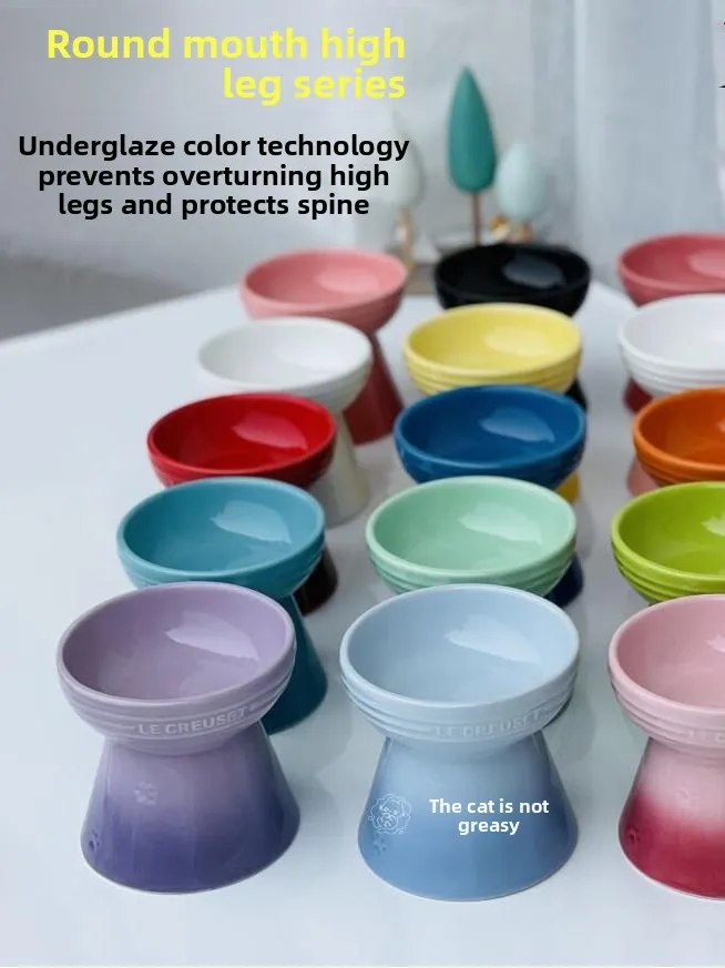 Sbd0ad93b6a4243959bb43d6de4156c38d.webp Cool Color Ceramic Pet Bowl High Footed round Mouth Water Bowl Feeding Tray Anti Flip Anti Black Chin for Cats And Dogs - Image 1