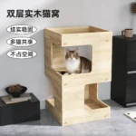 Modern Double-Level Wood Cat Condo - Image 4