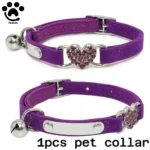 Velvet Cat Collar with Heart Charm & Bell - Image 13