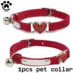 Velvet Cat Collar with Heart Charm & Bell - Image 7