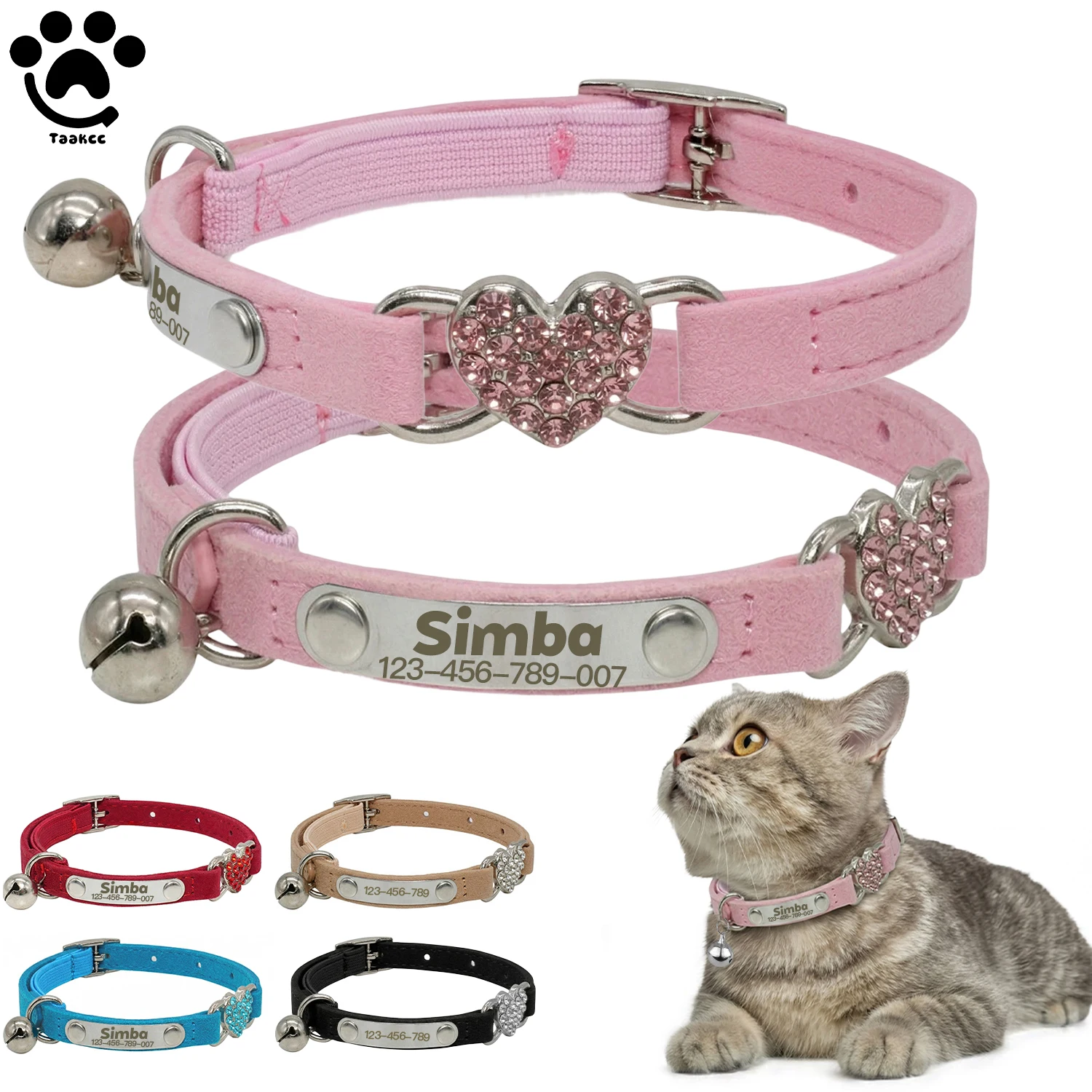 Sb34937999ed04614acca60b2cde1a51cS.webp Velvet Cat Collar with Heart Charm & Bell - Image 1