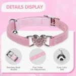 Velvet Cat Collar with Heart Charm & Bell - Image 4